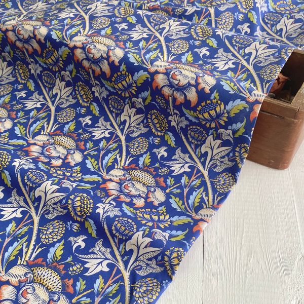Wandle СИНИЙ, В СТИЛЕ У. МОРРИСА, остаток 0,85 см 100% хлопок Handmade Fabrics 2
