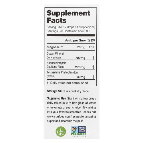 Sunfood, Незаменимый морской фитопланктон, 30 мл (1 жидк. Унция)