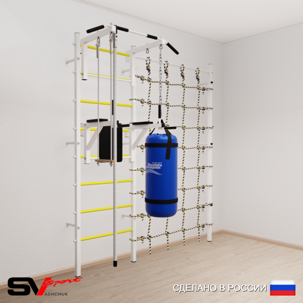 Шведская стенка Sv Sport усиленная 67610 (Турник стандарт/Брусья/Канат/Трапеция/Цепь/Мешок 15кг/Канатный лаз)