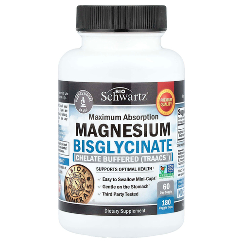 BioSchwartz, бисглицинат магния, максимальное усвоение, 180 растительных капсул (24 мг в 1 капсуле)