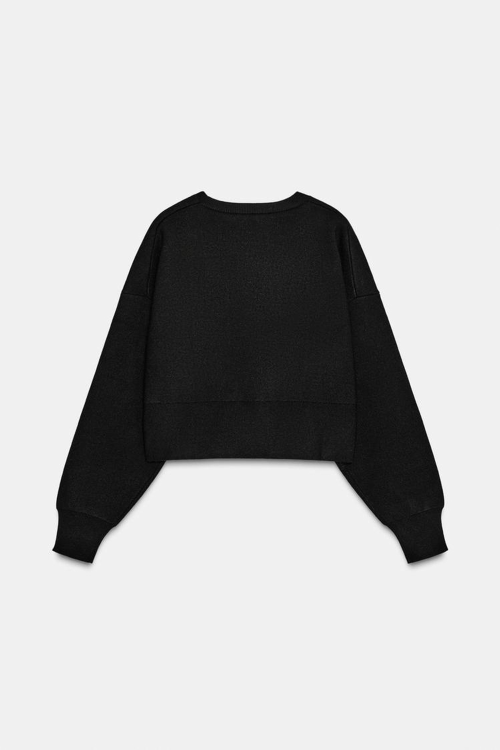 ZARA УКОРОЧЕННЫЙ ВЯЗАНЫЙ СВИТЕР, ЧЕРНЫЙ