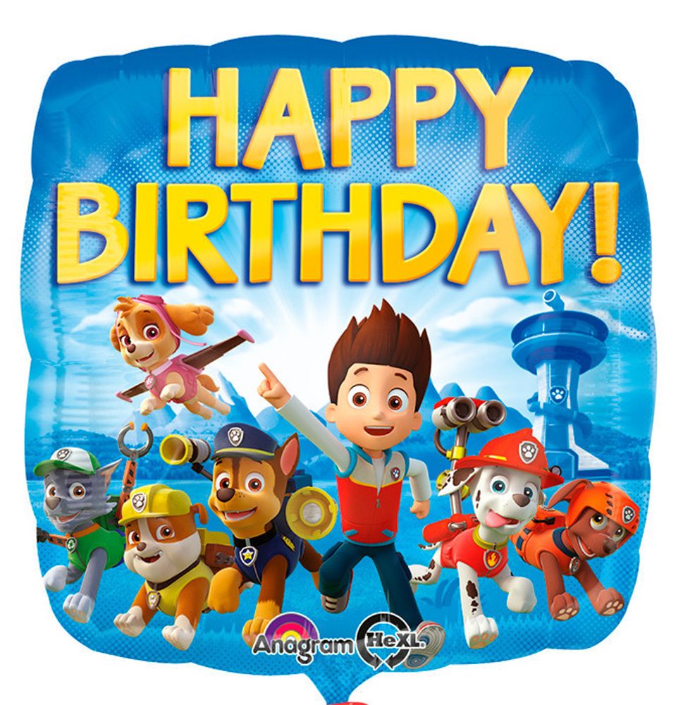 Шар-квадрат, фольга, 18"/46 см, ДР "Щенячий патруль/Paw Patrol HBD" (AN), инд. уп.