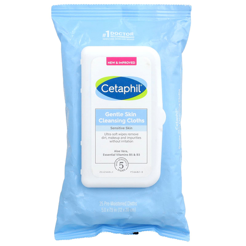 Cetaphil, Деликатные салфетки для очищения кожи, без отдушек, 25 предварительно увлажненных салфеток