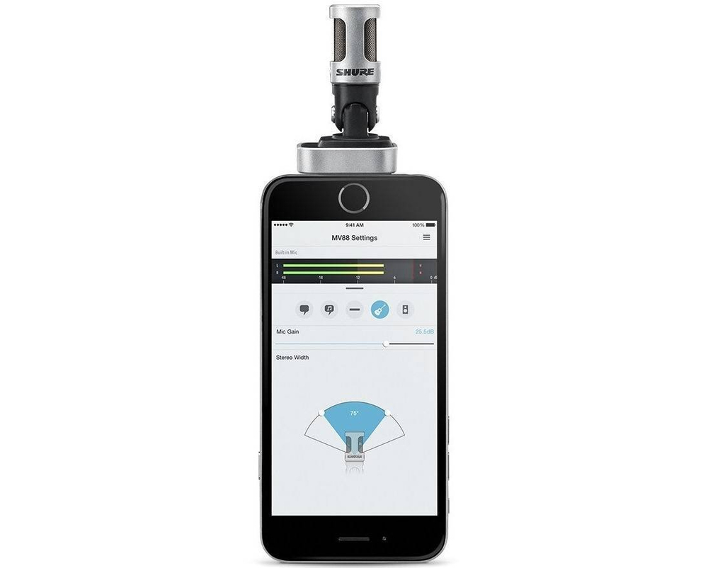 SHURE MOTIV MV88 цифровой конденсаторный стерео микрофон для записи на устройства Apple с разъемом Lightning