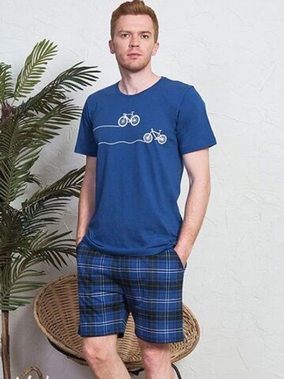 Мужской комплект с велосипедами на футболке (Размер: L) (Цвет: синий)