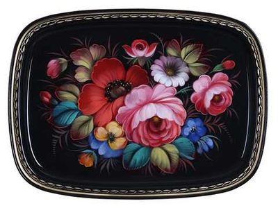 Жостовский поднос декоративный, размер 33х24 см (A12), металлический