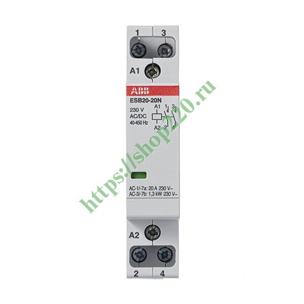 Контактор ESB20-20N-06 модульный (20А АС-1, 2НО), катушка 230В AC/DC 1 модуль 1SBE121111R0620