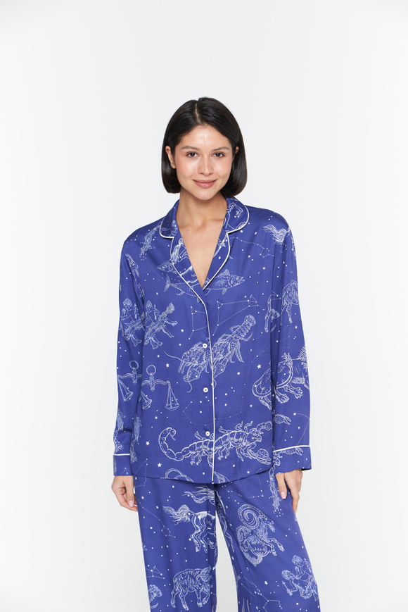 Блуза из вискозного шелка с кантом и зодиаками