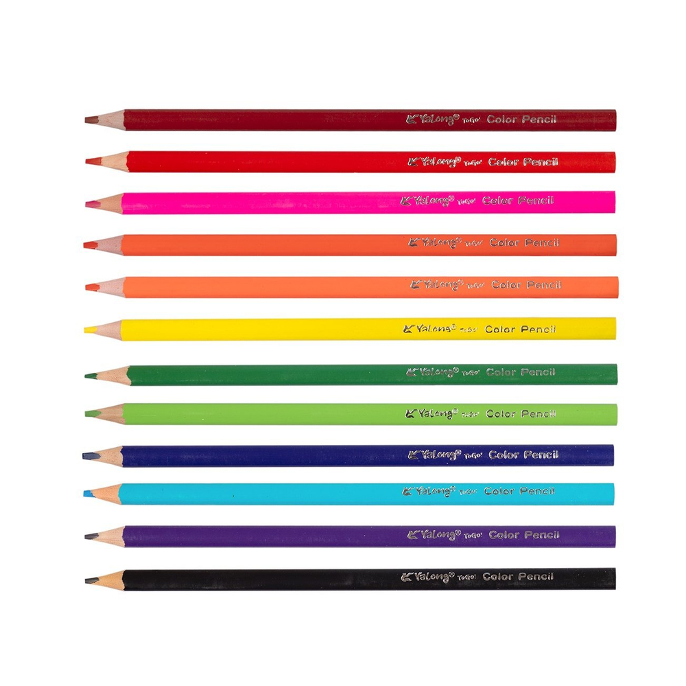 Карандаши цветные Yalong 12 цв., "Неоновые животные" (птицы,рыба,черепаха) деревянные, трехгранные, заточенные, грифель 3.0, картон. уп., европодвес