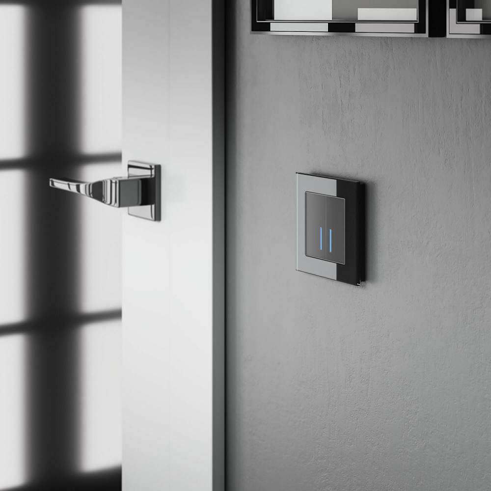 Сенсорный выключатель двухклавишный с подсветкой 1000 Вт (черный)