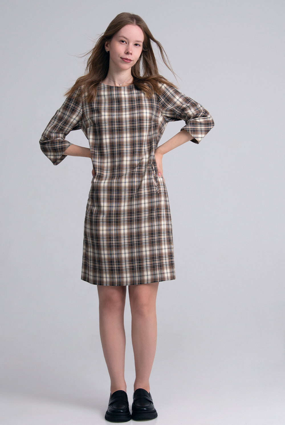 Платье женское 1390Аг, клетка беж #406Кбе051390Аг