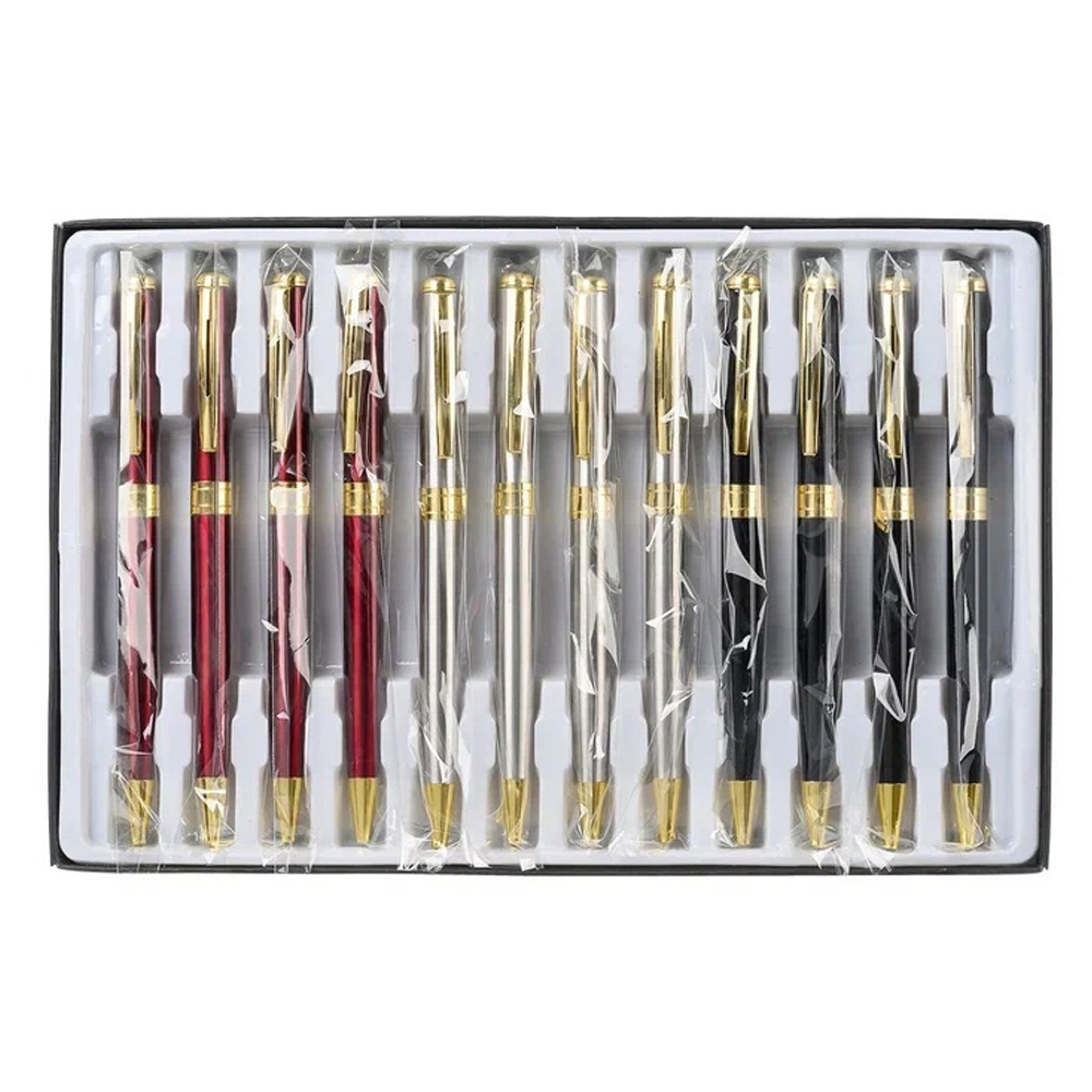 Ручка шариковая, автоматическая, Basir, синие чернила, металлическая, цветной корпус, 12 шт