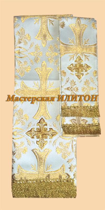 Закладка белая с золотом для Евангелия и Апостол из парчи.