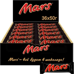 Mars Батончик шоколадный, 50г*36шт., блок 8шт., Марс