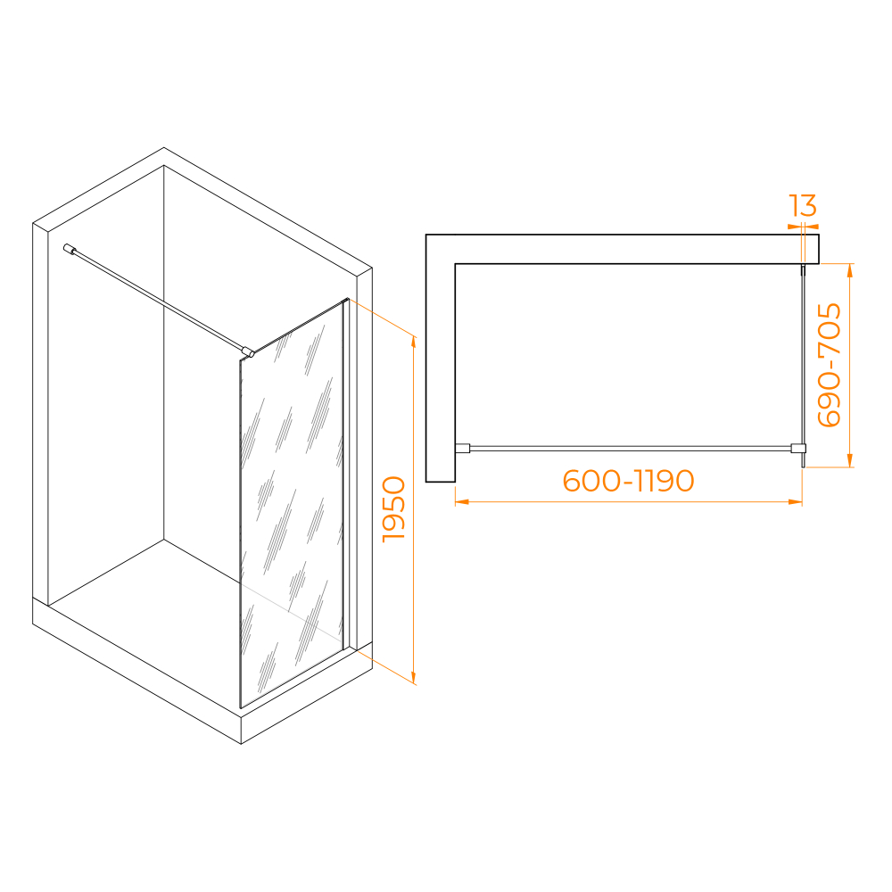 Душевая перегородка RGW WA-010B (Тонированное (Серое), 700)