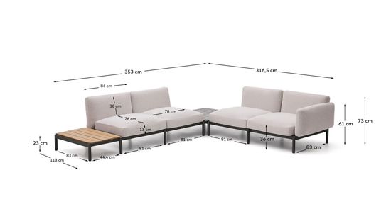 Sorells Уличный модульный 4-местный угловой диван бежевый со столиком