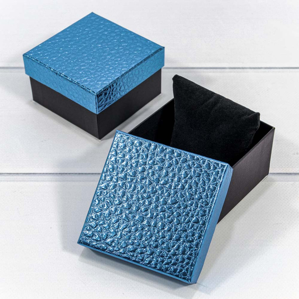 Коробка Ювелирная 9х9х5.5 см Набор 2 шт "Кожа крокодила" (Синий)