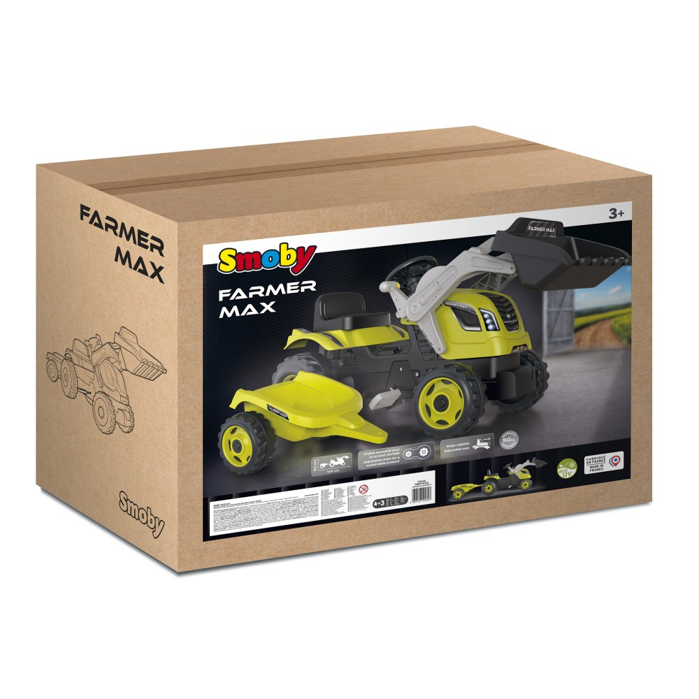 Детский педальный трактор Smoby Farmer MAX 710132 с ковшом и прицепом зелёный от 3 лет — фото 1