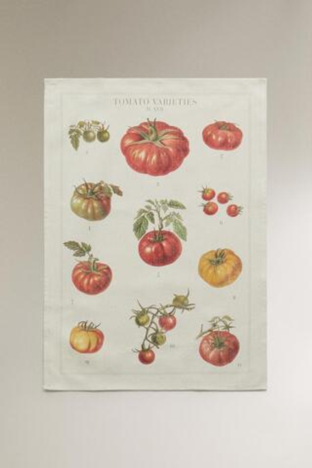 ZARA HOME ПОЛОТЕНЦЕ С РИСУНКОМ ТОМАТОВ 2ШТ, ЭКРЮ