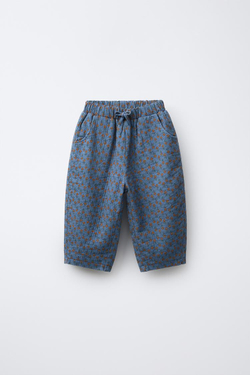 ZARA БРЮКИ БЭГГИ С ЦВЕТОЧНЫМ ПРИНТОМ, НЕФТЯНОЙ