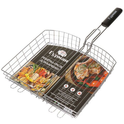 Решетка барбекю 350х300х50 мм, Гурман, Люкс, хром, рукоятка дерево, 22033-enf