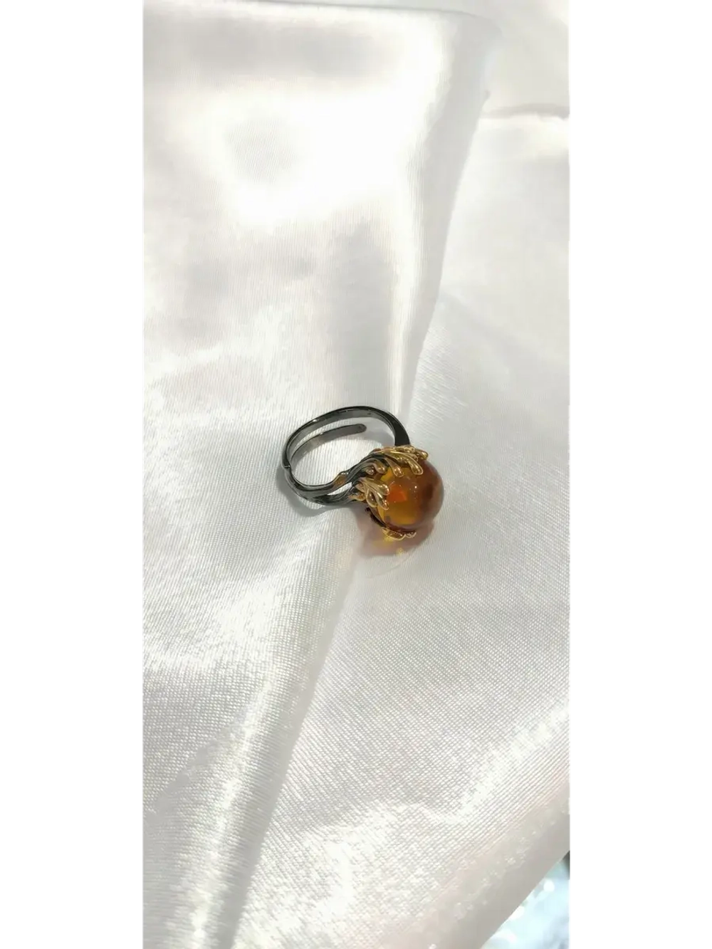 Кольцо Серебро 925 с натуральным янтарем и эмалью