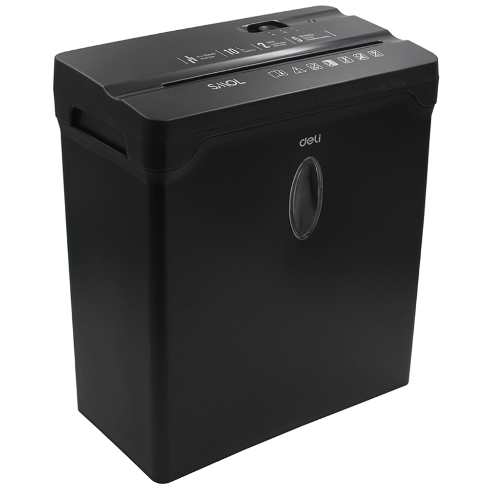 Шредер Deli, 4 уровень секретности (4х 33мм), 5 листов, 10 литров