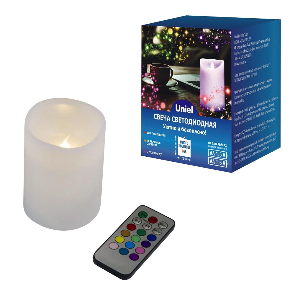 ULD-F052 RGB RC CANDLE Фигура светодиодная Свеча на батарейках 2АА не в-к. 7.5х10 см. 1 светодиод. RGB свет. Пульт ДУ в-к. TM Uniel