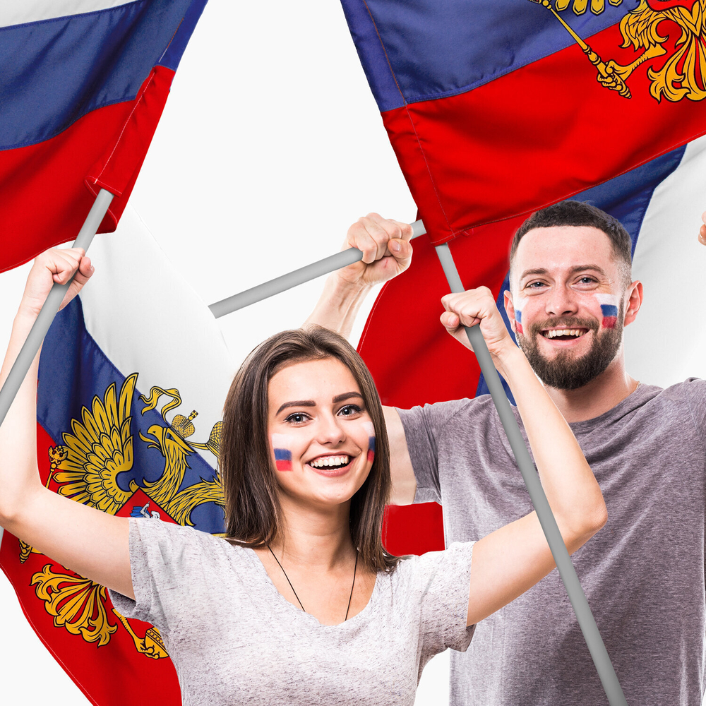 Флаг России 90х135 см с гербом прочный с влагозащитной пропиткой полиэфирный шелк STAFF (2 штуки в упаковке)