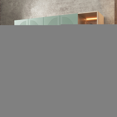 Шкаф Агератум МДФ четырехсекционный с стеллажом Лайн шалфей (0,27) А10024 матовая - Дуб Сонома 3025  230*50*220