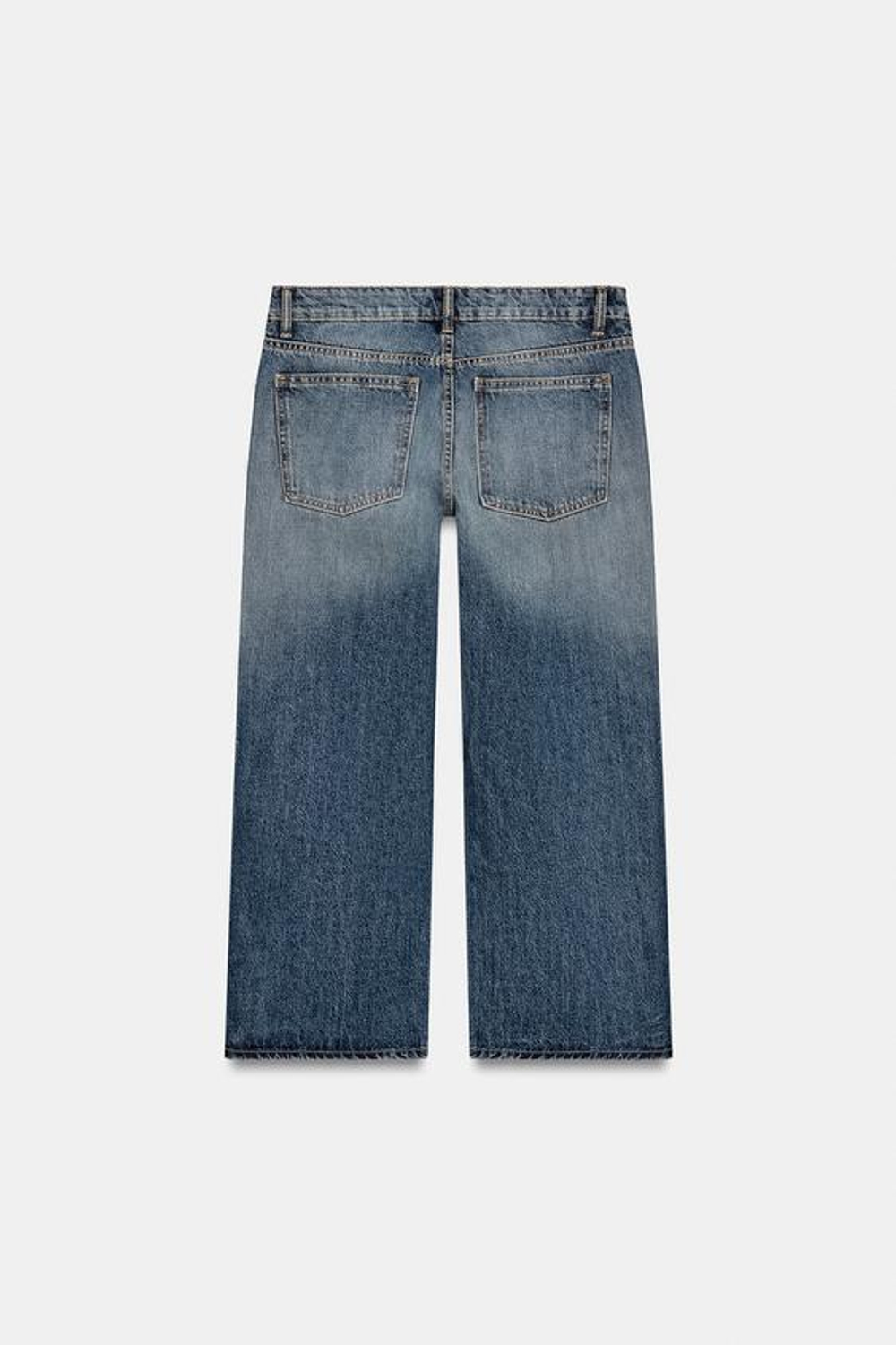 ZARA УКОРОЧЕННЫЕ ДЖИНСЫ TRF WIDE-LEG С НИЗКОЙ ПОСАДКОЙ, СИНИЙ