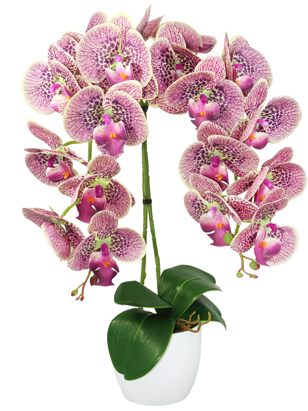 Искусственная Орхидея 2 ветки вишневая латекс 55см в кашпо