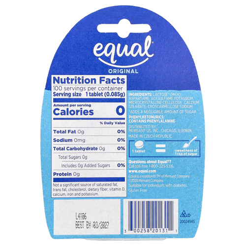 Equal, Нулевой калорийный подсластитель, оригинальный, 100 таблеток