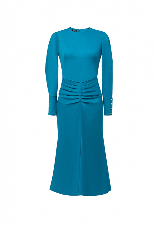 Платье-футляр из крепа с отрезной талией голубое 09-03-23 FW
