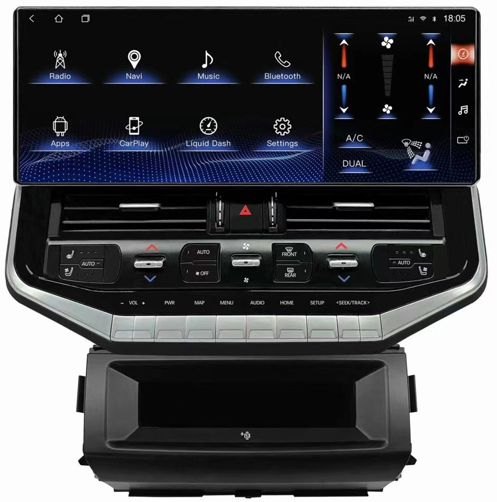 Магнитола для Toyota Land Cruiser 200 2007-2015 (экран климата внизу) - Carmedia KP-T1601 монитор 16.3" на Android 10, 6/128Гб, CarPlay, 4G SIM-слот, беспроводная зарядка