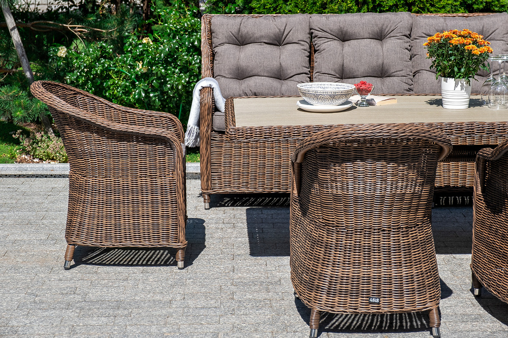 "Равенна" плетеное кресло из искусственного ротанга, цвет коричневый с серой подушкой