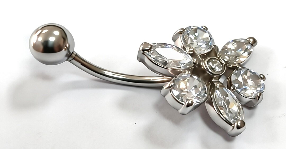Ювелирный пирсинг "Эстерелла" Цветок, родированный, вставка фианит, 2.13 г