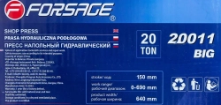 Пресс гидравлический напольный с манометром напольный 20т,(раб. высота: 0-710мм, раб. ширина: 640мм, ход штока:154мм) Forsage F-20011 BIG