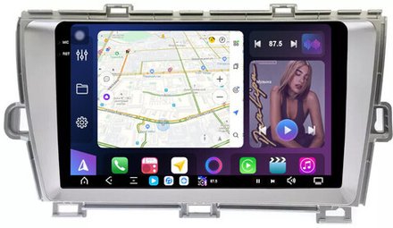 Магнитола для Toyota Prius 30 2009-2015 (левый руль, рамка серебро) - FarCar GX9-9539LS монитор 9.5" 2K QLED на Android 14, TS20, 6+128Гб, CarPlay, 4G SIM-слот