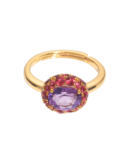 Кольцо малиновый центральный камень, окантовка