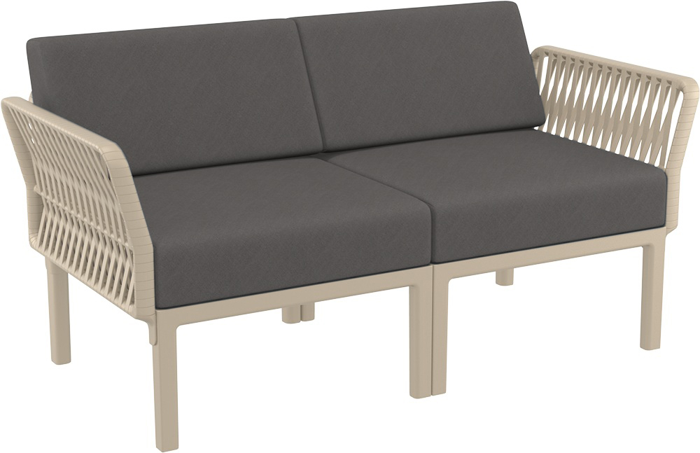 Диван пластиковый двухместный с подушками Siesta Contract Portofino Lounge, бежевый, темно-серый