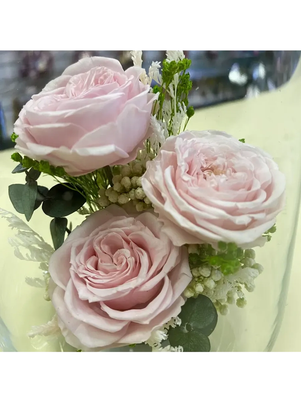 натуральные кустовые розы в стекле, вакуум*