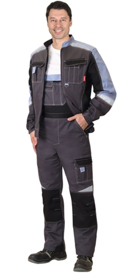 Костюм "Фаворит-Мега" курт. п/к серый с черн., и сиреневым, СОП