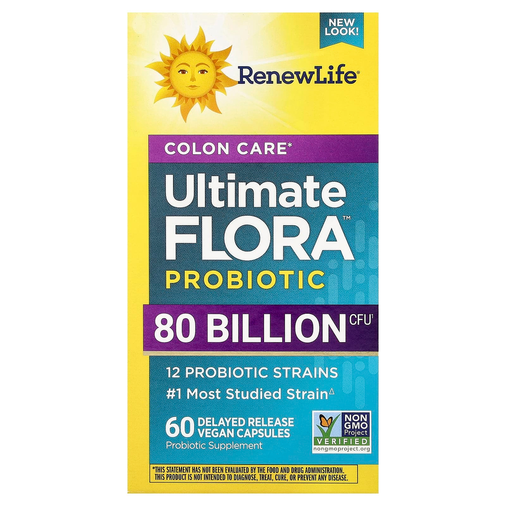 Renew Life, Colon Care Ultimate Flora™, пробиотик Colon Care, 60 веганских капсул с отсроченным высвобождением