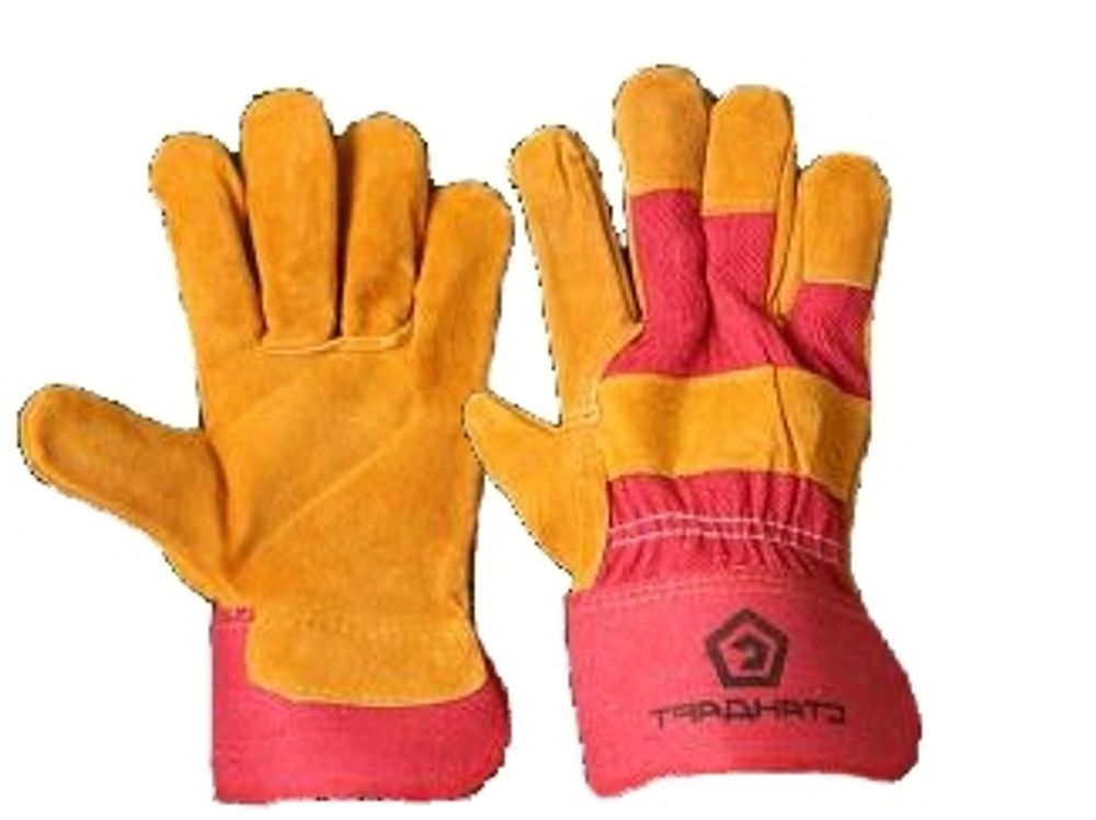 Перчатки спилковые комбинированные желтые с красным (тип &quot;РЛ&quot;)