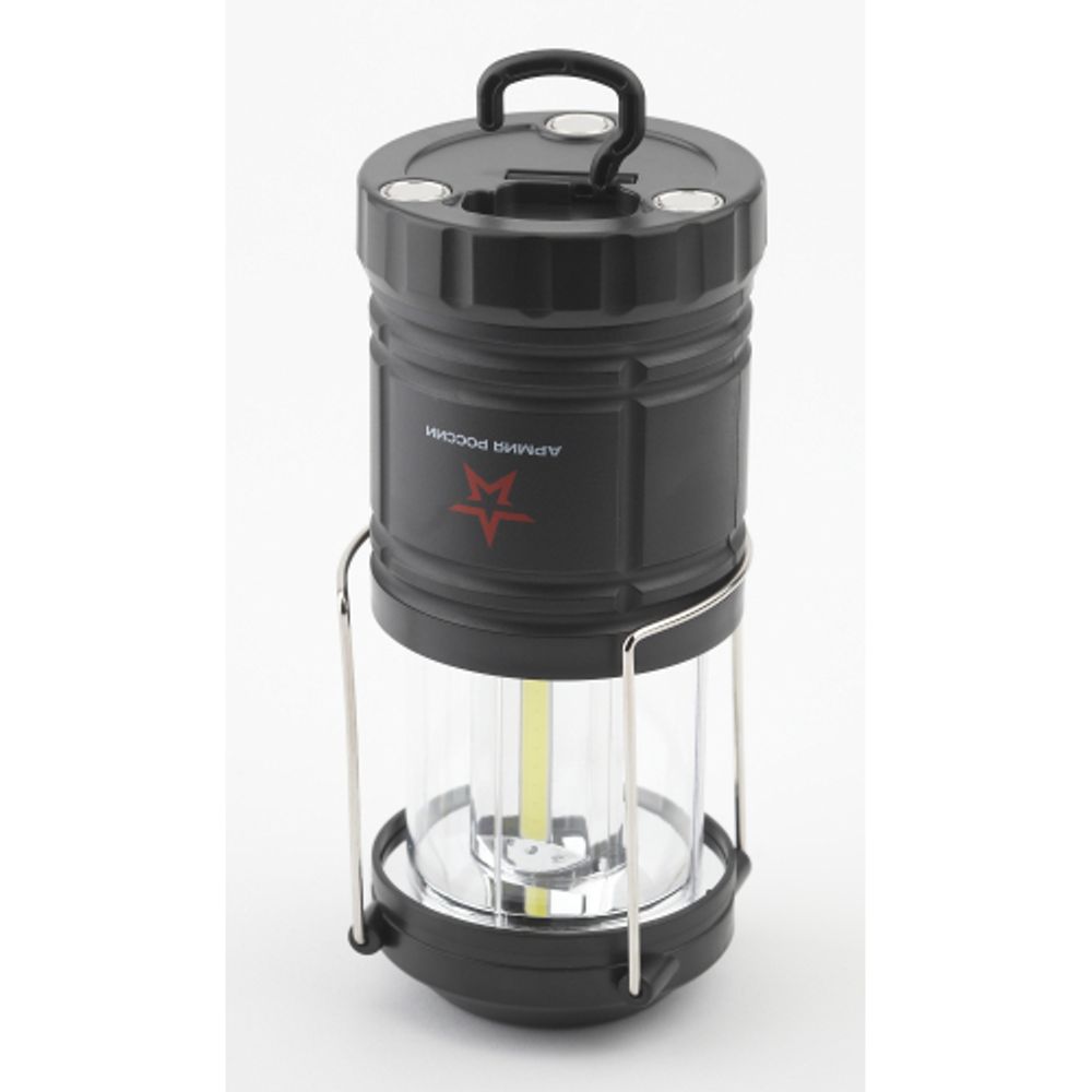 Фонарь кемпинговый светодиодный АРМИЯ РОССИИ KB-502 на батарейках складной мощный светильник с магнитом и крючком черный