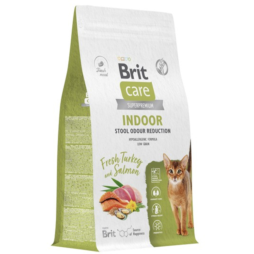 Корм для кошек сухой BRIT CARE "Cat Indoor Stool Odour Reduction" для взрослых кошек, с индейкой и лососем, 1,5 кг