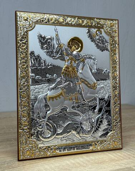 Георгий Победоносец, икона прямоугольная без рамки, красное дерево 175х225