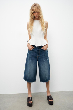 ZARA ТОП С БАСКОЙ И БАНТАМИ, БЕЛЫЙ