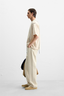 ZARA ФУТБОЛКА С КОНТРАСТНЫМ ШНУРКОМ, КАМЕННО-СЕРЫЙ